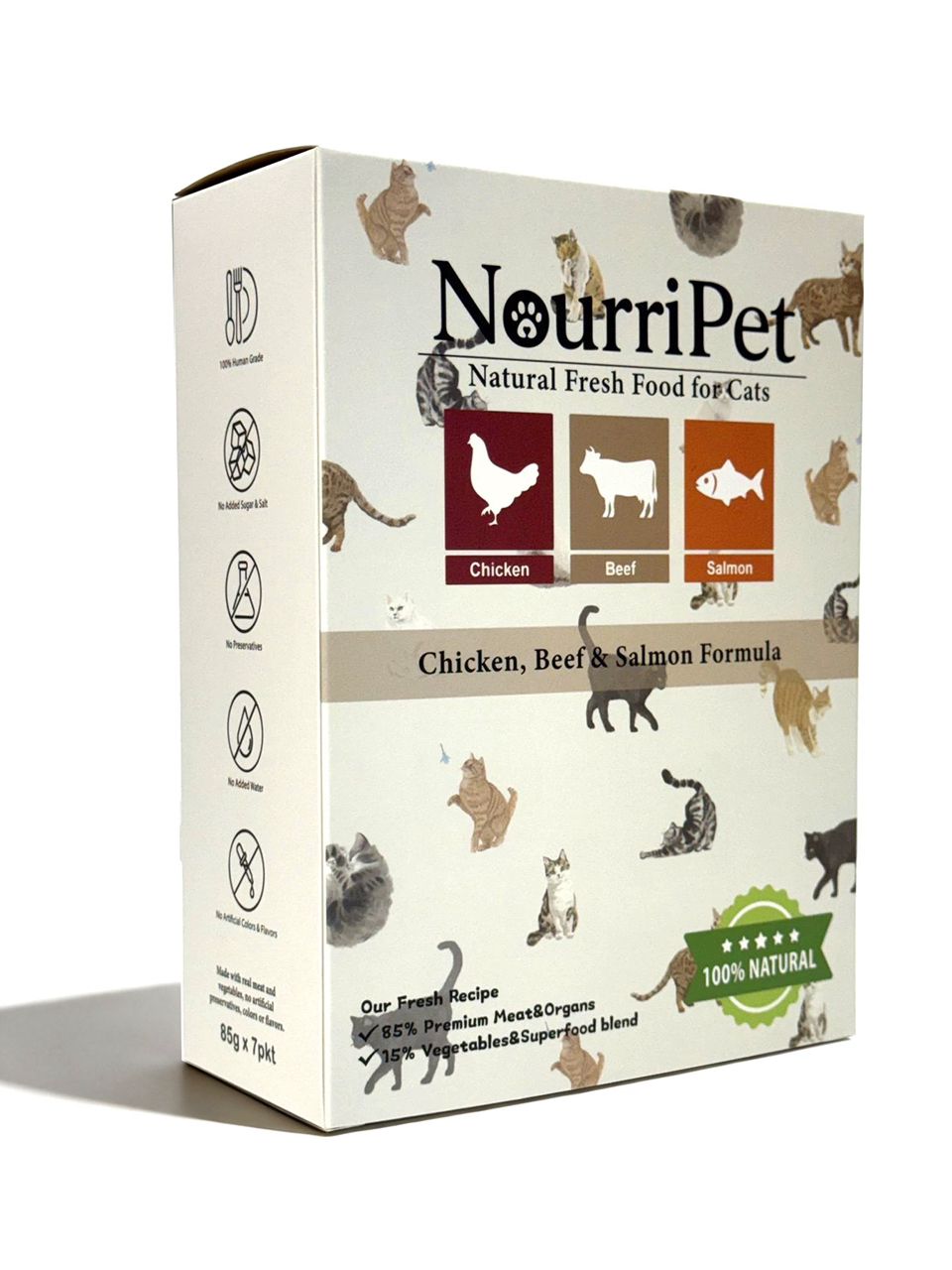 NourriPet ready-to-cook fresh cat food packaging side view