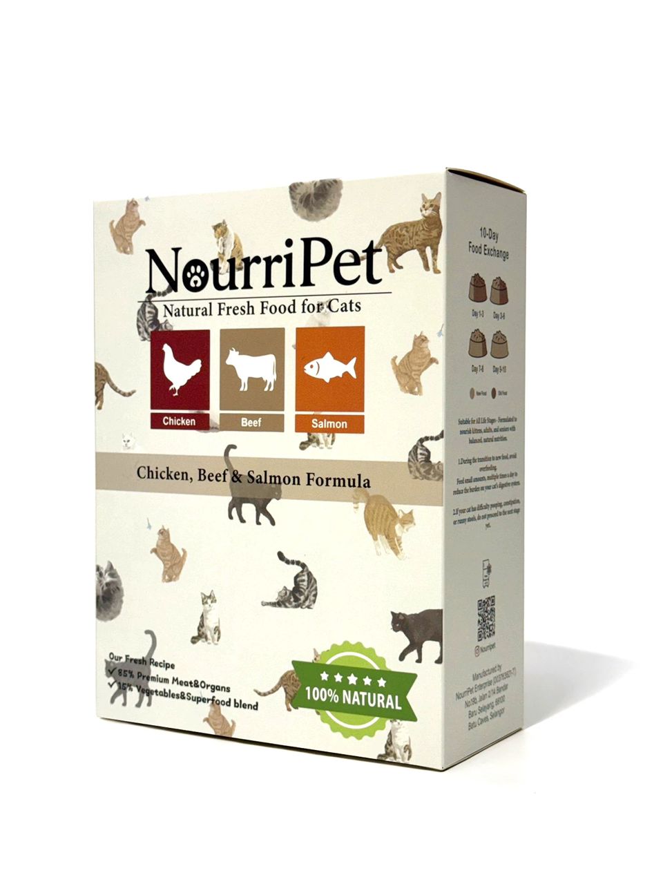 NourriPet ready-to-cook fresh cat food packaging side view 1
