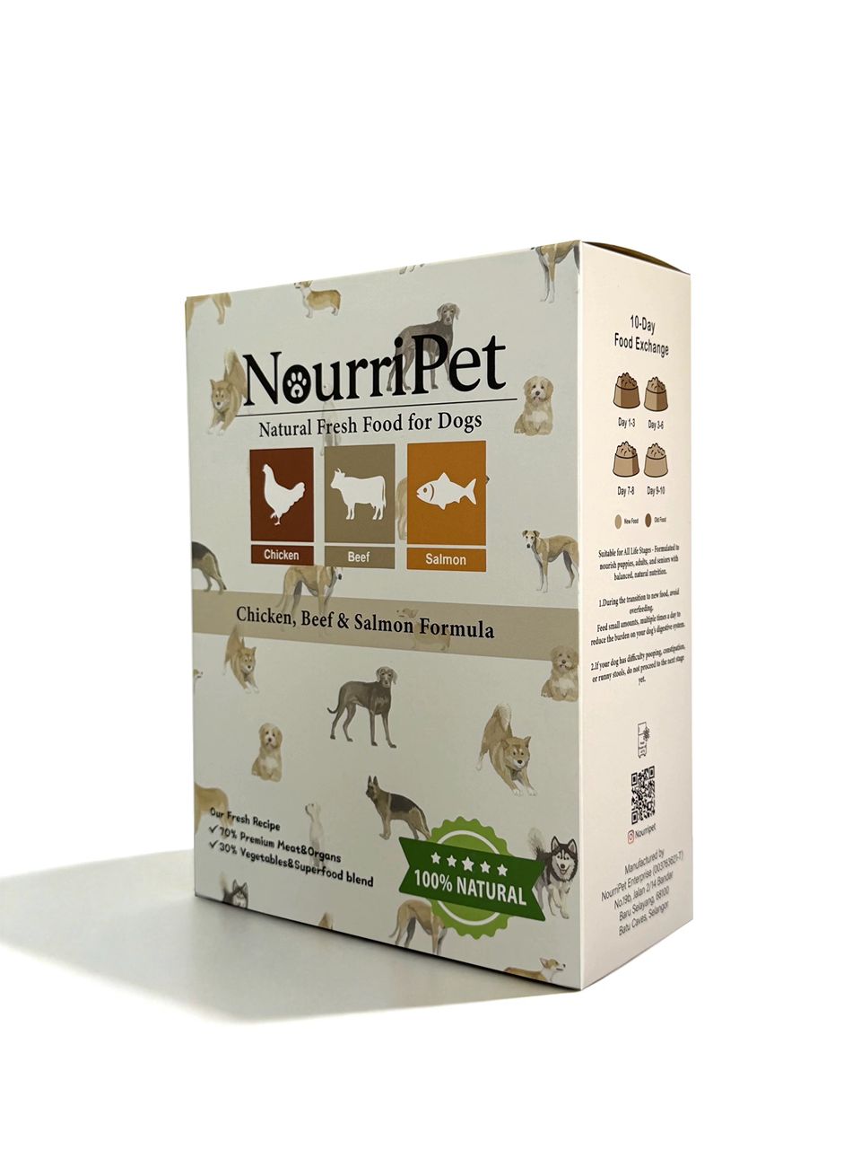 NourriPet ready-to-cook fresh dog food packaging side view