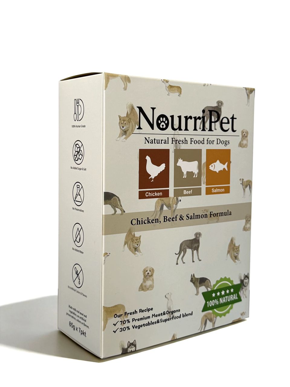 NourriPet ready-to-cook fresh dog food packaging side view 1